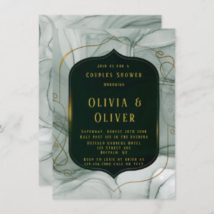 Invitation Elégant Emerald Green Frame Couples Douche