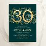 Invitation Élégant Emerald Green Gold 30e anniversaire<br><div class="desc">Elégante invitation de fête émeraude or vert 30e anniversaire. Design féminin moderne et personnalisable avec des accents botaniques rose et de l'or de parties scintillant faux. Carte invitation florale simple parfaite pour une célébration anniversaire élégante. Personnalisez avec vos propres détails. Invitations Zazzle imprimées ou téléchargement instantané modèle imprimable numérique.</div>