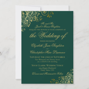 Invitation Élégant Emerald Green & Gold Classy Mariage formel