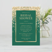 Invitation Elegant Emerald Green Gold Confetti Bridal Shower (Debout devant)