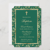 Invitation Élégant Emerald Green Gold Floral Boy Baptism (Devant)