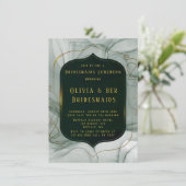 Invitation Élégant Emerald Green Gold Frame Brudesmaids Déjeu (Debout devant)