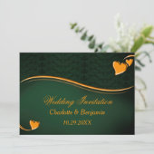 Invitation Élégant Emerald Green & Gold Heart Mariage (Debout devant)