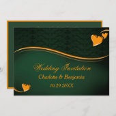 Invitation Élégant Emerald Green & Gold Heart Mariage (Devant / Derrière)