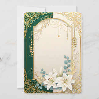 Invitation Elegant Emerald Green & Gold Lily Wedding Invitati