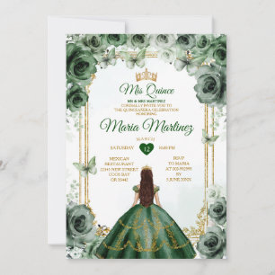 Invitation Élégant Emerald Green & Gold Mis Quince Sweet 16e
