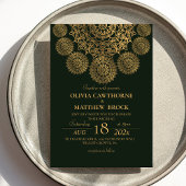Invitation Élégant Emerald Green Gold Ornate Mandala Mariage