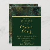 Invitation Élégant Emerald Green & Gold Parties scintillant A (Devant / Derrière)