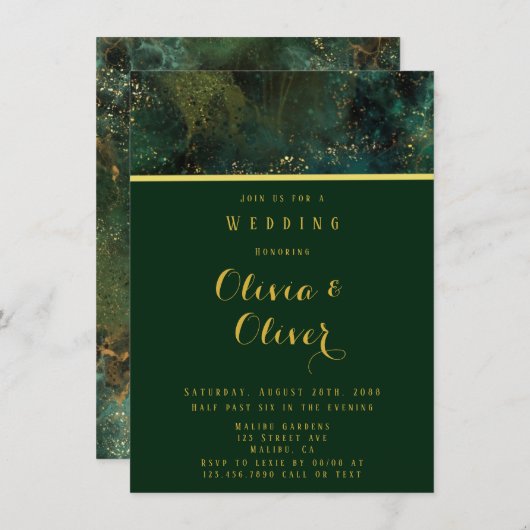 Invitation Élégant Emerald Green & Gold Parties scintillant A (Devant / Derrière)