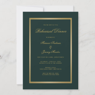 Invitation Élégant Emerald Green Gold Script Dîner de répétit