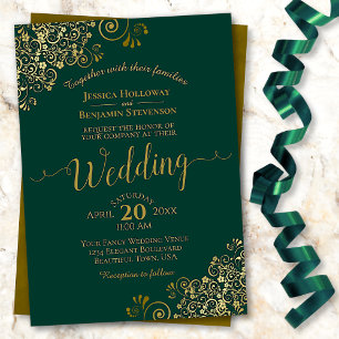 Invitation Élégant Emerald Green Golden Frills Mariage