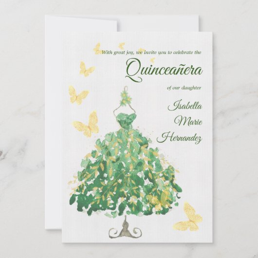 Invitation Élégant Emerald Green & Golden Quinceañera (Devant)