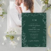 Invitation Élégant Emerald Green Leaf Mariage photo Monogramm