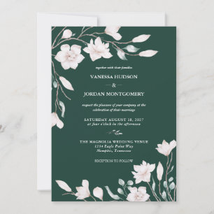 Invitation Élégant Emerald Green Magnolia Mariage