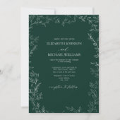 Invitation Elegant Emerald Green Minimal Leaf Details Wedding (Devant)