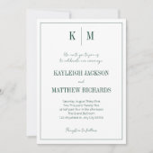 Invitation Elegant Emerald Green Monogram Wedding  (Devant)