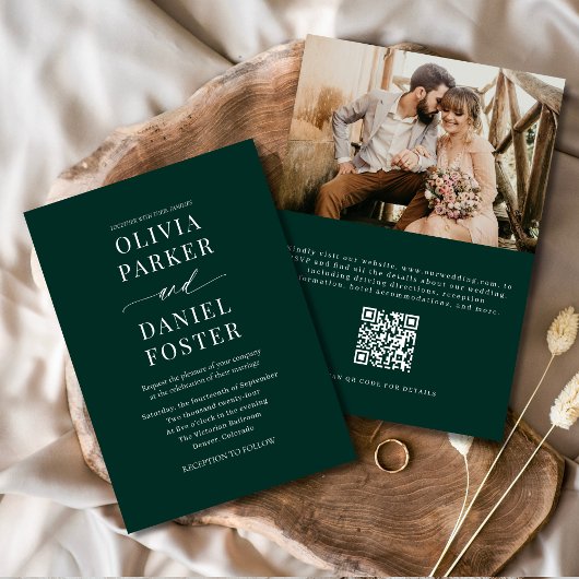 Invitation Élégant Emerald Green QR Code Mariage photo