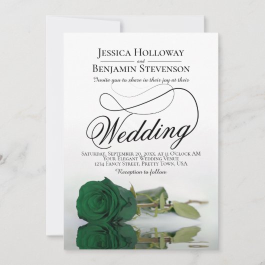 Invitation Élégant Emerald Green Rose Classy Script Mariage (Devant)