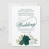 Invitation Élégant Emerald Green Roses Floral QR Code Mariage (Devant)