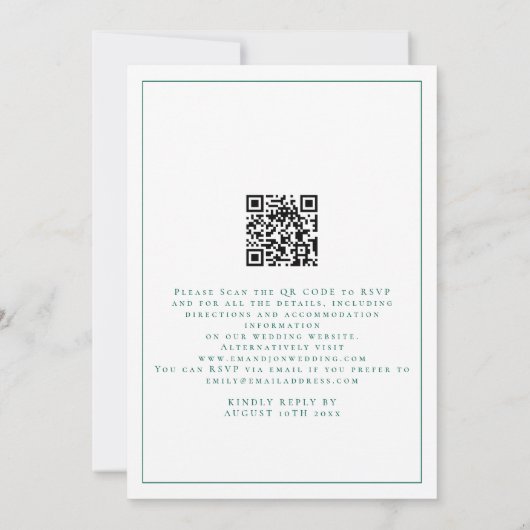 Invitation Élégant Emerald Green Script QR Code Mariage (Dos)
