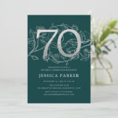 Invitation Elégant Emerald Green Silver 70e anniversaire (Debout devant)