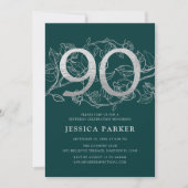 Invitation Elégant Emerald Green Silver 90e anniversaire (Devant)