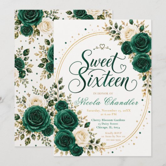 Invitation Élégant Emerald Sweet 16 (Devant / Derrière)