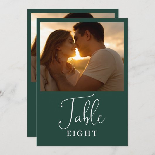 Invitation Élégant émeraude vert Numéro de tableau photo (Devant / Derrière)