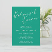 Invitation Élégant Émeraude Vert Script Dîner De Répétition (Debout devant)