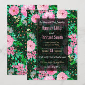 Invitation Élégant Empreinte de léopard rose floral vert desi (Devant / Derrière)