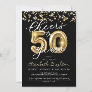 Invitation Élégant encourt à 50 ans Script Balloon Confetti