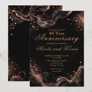 Invitation Élégant Encre Alcoolique Noir et Rose 40e Annivers