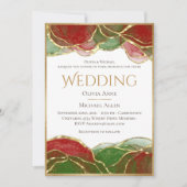 Invitation Élégant Encre d'alcool Rouge Vert Vacances Mariage (Devant)