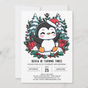 Invitation Elégant Enfants Penguin Digital Anniversaire