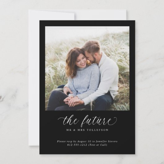 Invitation Elegant Engaged Modern Black Engagement Party (Dos)