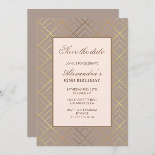 Invitation Élégant Enregistrer la date 62e anniversaire invit (Devant / Derrière)