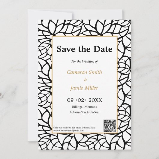 Invitation Élégant Enregistrer La Date Black Foliage Invitati (Devant)