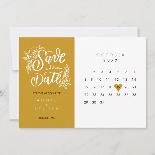 Invitation Élégant Enregistrer la date Calendrier Gold Love H (Devant)