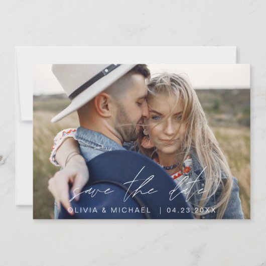 Invitation Élégant Enregistrer la date manuscrite photo minim (Devant)