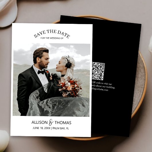 Invitation Élégant Enregistrer la date Photo QR Code Mariage