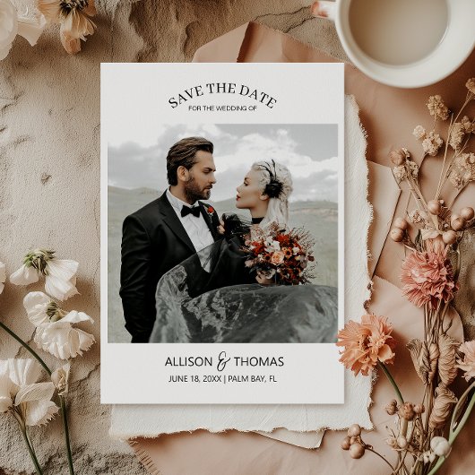 Invitation Élégant Enregistrer la date Photo QR Code Mariage