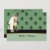Invitation Élégant ensemble de mariage pour chats verts damas (Devant / Derrière)