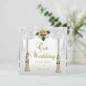 Invitation Élégant ensemble de Rose de mariage blanc crème or (Debout devant)