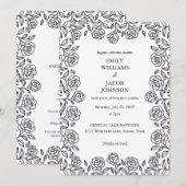 Invitation Élégant ensemble floral noir et blanc pour mariage (Devant / Derrière)
