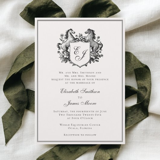 Invitation Elegant Equestrian Horse Monogram Crest Wedding