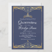Invitation Elégant espagnol Mis Quince Marine Blue Gold Photo (Dos)