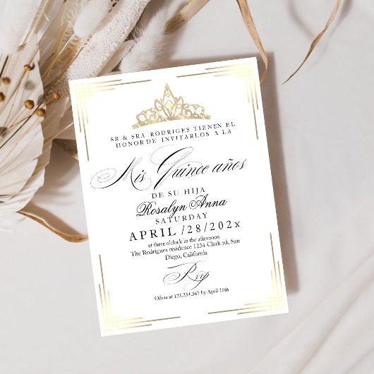Invitation Elégant espagnol Quinceañera Mis Quince Script Or