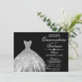 Invitation Elégant espagnol Quinceañera Mis Quince Silver (Debout devant)