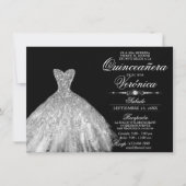 Invitation Elégant espagnol Quinceañera Mis Quince Silver (Devant)
