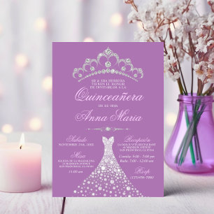 Invitation Elégant espagnol Quinceañera Mis Quince violet